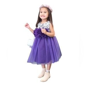 Kids Dream| Purple Lace & Tulle Special Occasion Dress (Kids) – 3D Floral Waist
